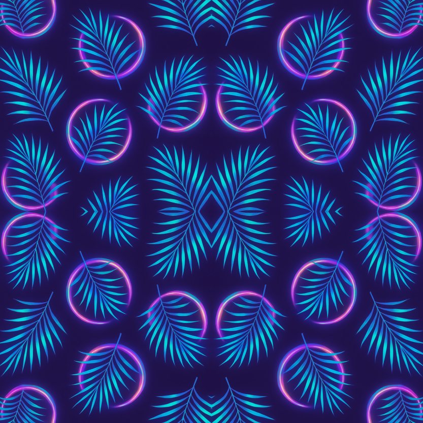 Floral Geometric Fusion - Neon Palm Fronds Bursting Through Holographic Rings Pattern - Digital File Digital My Custom Designs PDF