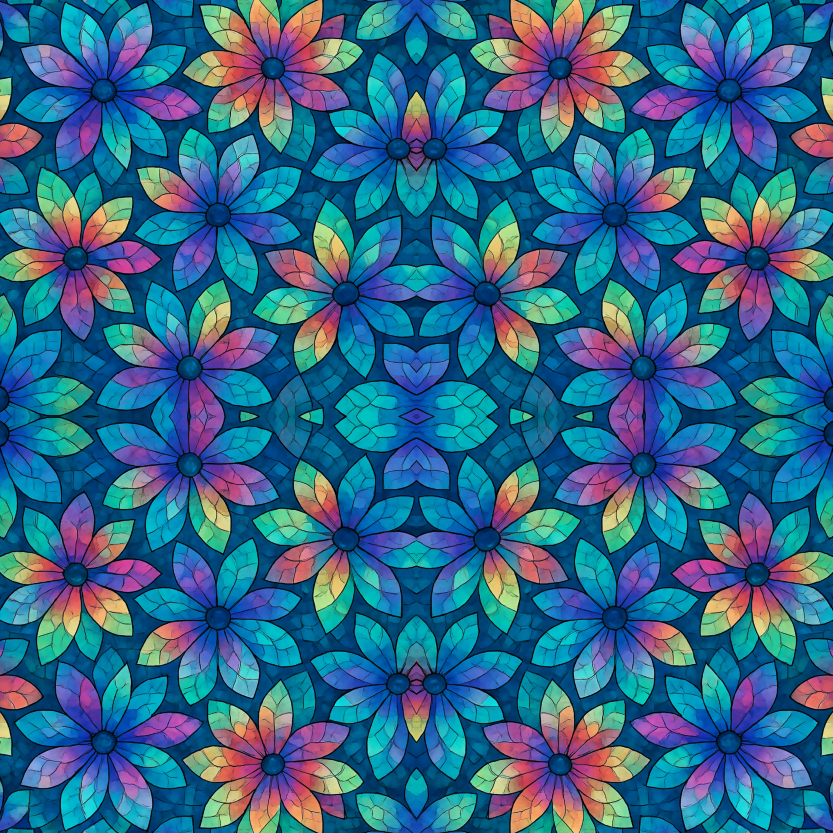 Floral Geometric Fusion - Aurora Floral Mosaics with Polygon Petals Pattern - Digital File Digital My Custom Designs PDF