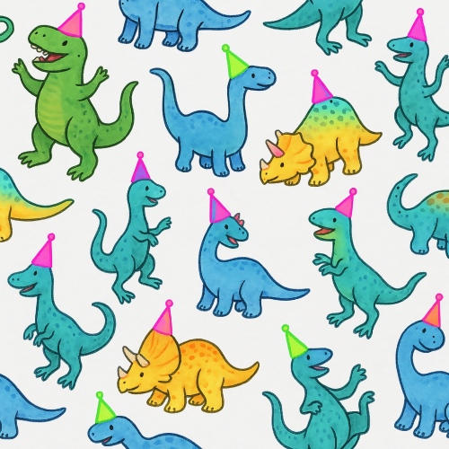 Kids and Playful - Dinosaurs In Neon Party Hats - Pattern - Digital File Digital My Custom Designs PDF