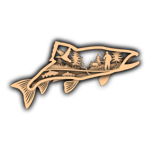 Salmon With Fishing in Nature Scene Layered - Digital File Digital My Custom Designs SVG