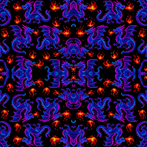 Gaming and Pop Culture - Neon Pixel Dragons Breathing Digital Fire - Pattern - Digital File Digital My Custom Designs PDF