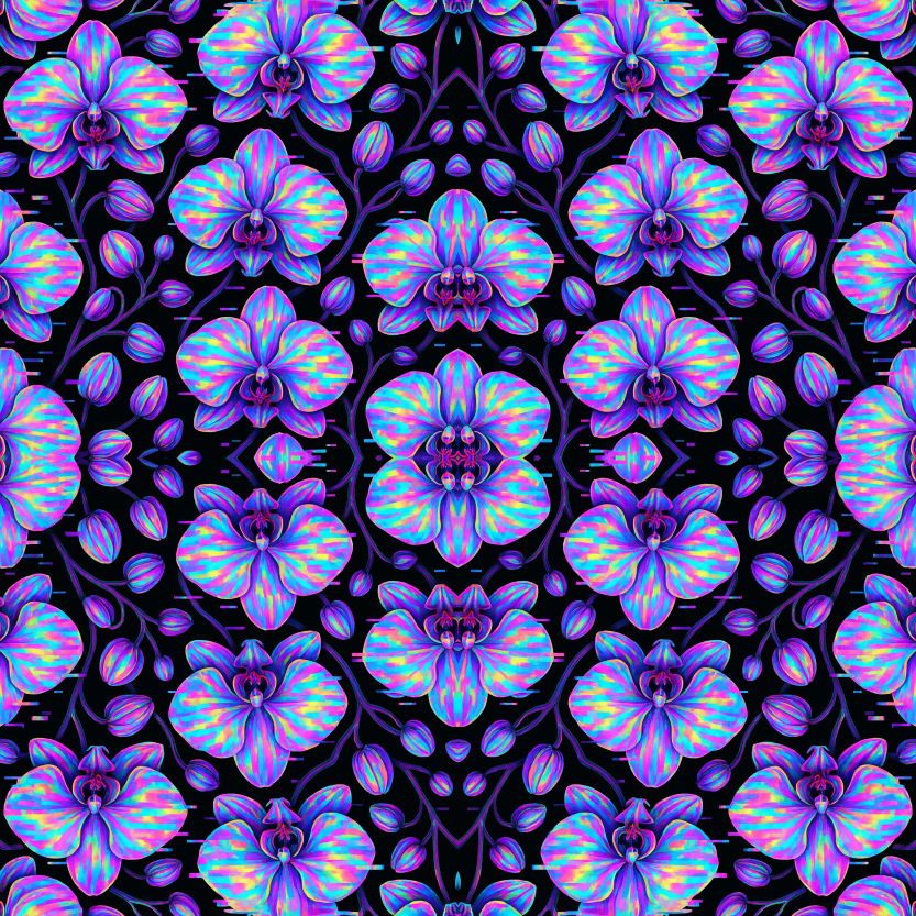 Floral and Botanical - Glitch-Art Orchids - Pattern - Digital File Digital My Custom Designs PNG