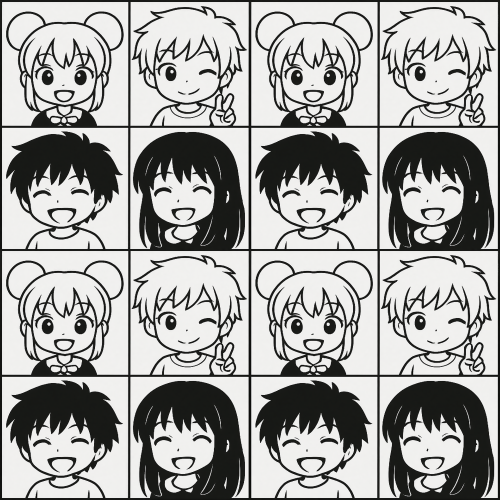 Gaming and Pop Culture - Manga Chibi Characters In Playful Grids - Pattern - Digital File Digital My Custom Designs PDF