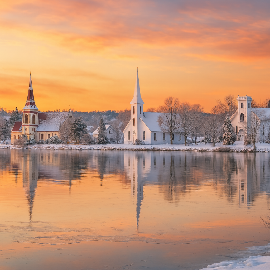Three Churches of Mahone Bay - Nova Scotia Canada - Rendered - Digital File Digital My Custom Designs PDF