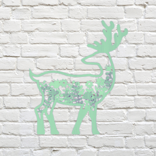 Boho Deer Wall Art Décor decoration My Custom Designs Teal 8" x 8" Bass Wood