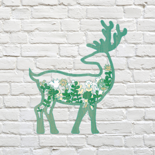 Boho Deer Wall Art Décor decoration My Custom Designs Heather Green 8" x 8" Bass Wood
