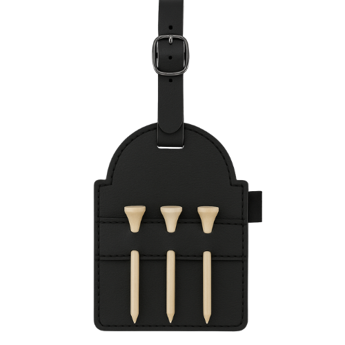 Engravable Golf Tee Holder & Tees - Black To Silver - Luxury Leatherette Golf Accessories My Custom Designs