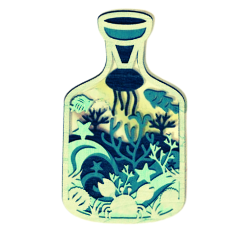 Layered 3D Sea Life Bottle Wall Décor decoration My Custom Designs Seafoam Bass Wood 9" x 4.5"