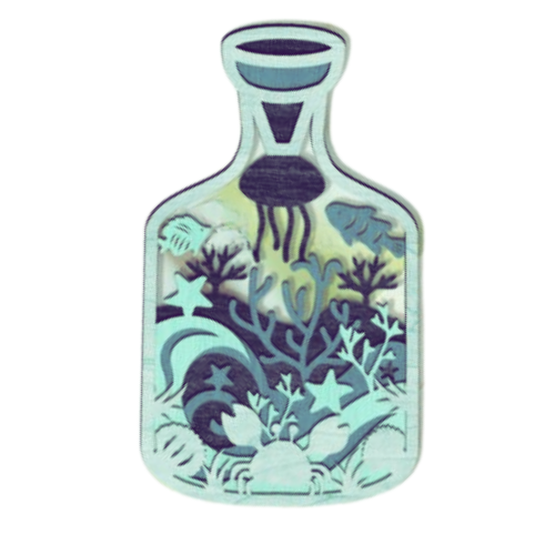 Layered 3D Sea Life Bottle Wall Décor decoration My Custom Designs Blue Bass Wood 9" x 4.5"