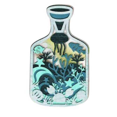 Layered 3D Sea Life Bottle Wall Décor decoration My Custom Designs Off White Bass Wood 9" x 4.5"