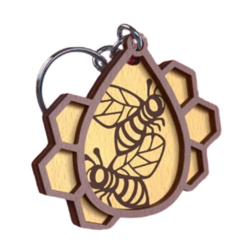 Bee and Hive Acrylic or Wooden Keychain Keychain My Custom Designs