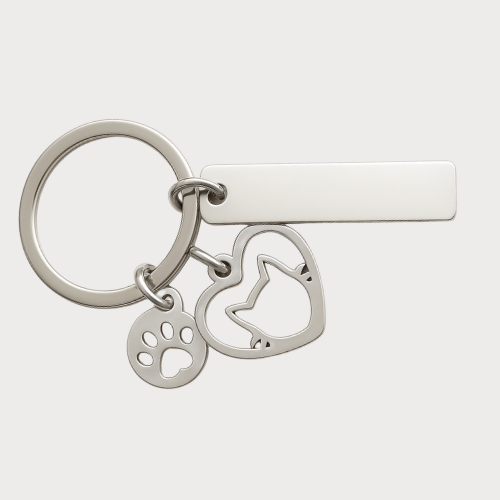 Engravable Silver Cat Pendant Keychain accessories My Custom Designs