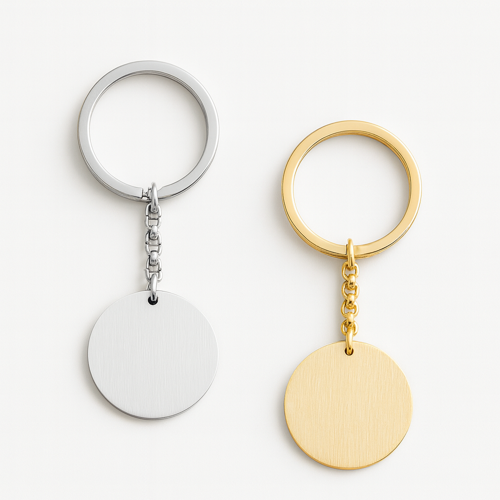 Engravable Gold & Silver Disc Pendant Keychain Jewelry My Custom Designs Silver