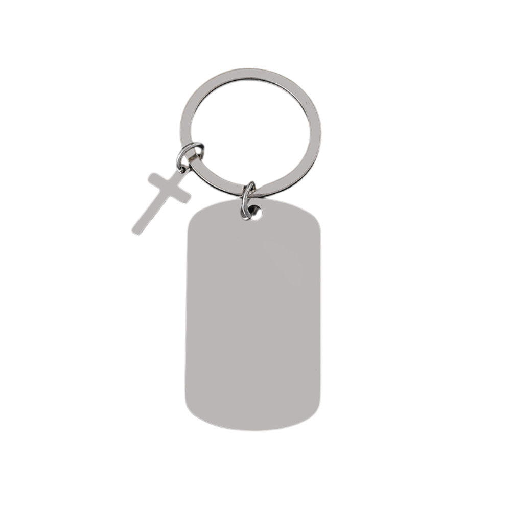 Engravable Badge w/ Cross Keychain Bag Tag - Seller Supplies My Custom Designs Silver