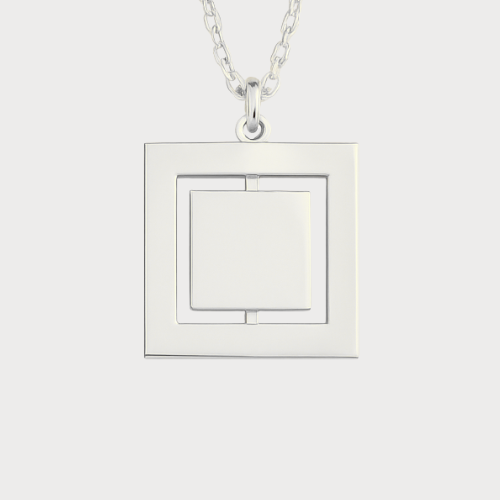Engravable Gold & Silver Spinning Square Pendant Necklace Jewelry My Custom Designs Silver