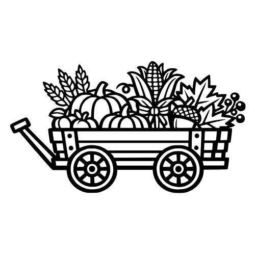 Fall Wagon Outline - Vector Graphics - Digital File