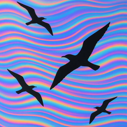 Animal and Wildlife - Stylized Seagull Silhouettes In Holographic Waves - Pattern - Digital File Digital My Custom Designs PDF