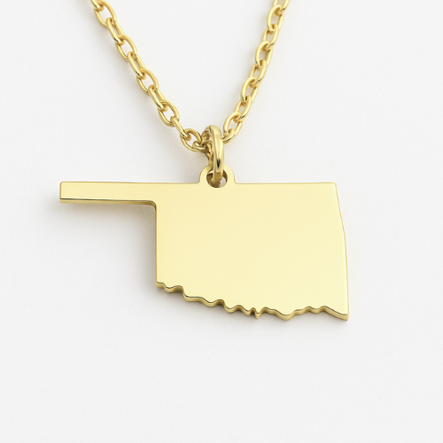 Engravable Gold & Silver Oklahoma Pendant Necklace Jewelry My Custom Designs Gold