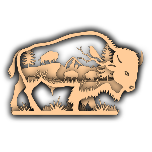 Bison With Nature Herd Scene Layered - Digital File Digital My Custom Designs SVG