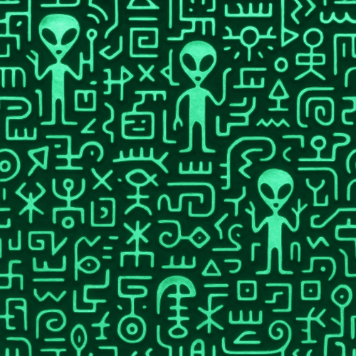 Futuristic and Sci-Fi - Alien Hieroglyph Tessellation In Glowing Jade - Pattern - Digital File Digital My Custom Designs PDF