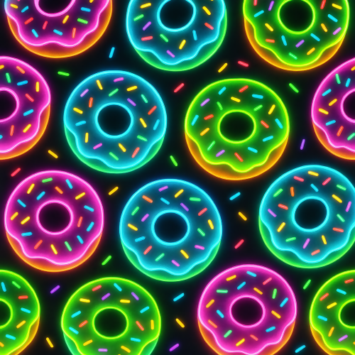 Food and Drinks - Neon Donuts With Glowing Frosting And Rainbow Sprinkles - Pattern - Digital File Digital My Custom Designs PDF