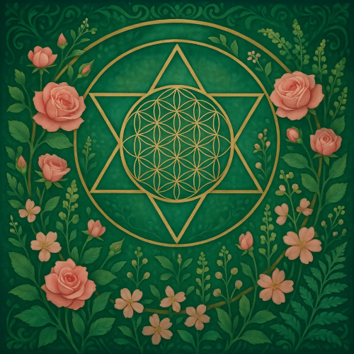 Floral Geometric Fusion - Sacred Geometry Garden in Emerald and Rose - Pattern - Digital File Digital My Custom Designs PDF