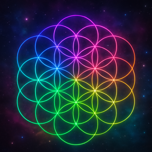 Floral Geometric Fusion - Cosmic Flower Of Life In Neon Spectrum - Pattern - Digital File Digital My Custom Designs PDF