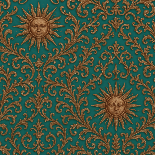 Luxury and Ornamental - Glittering Baroque Sun Motifs In Copper And Aqua - Pattern - Digital File Digital My Custom Designs PDF