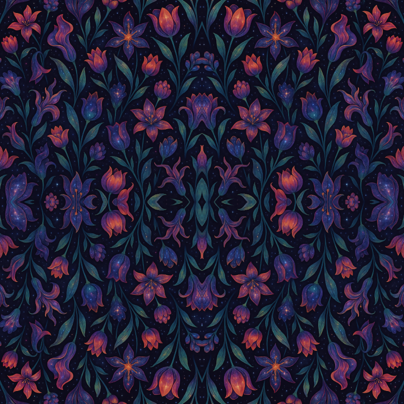 Floral and Botanical - Galactic Bouquet Of Impossible Flowers - Pattern - Digital File Digital My Custom Designs PDF