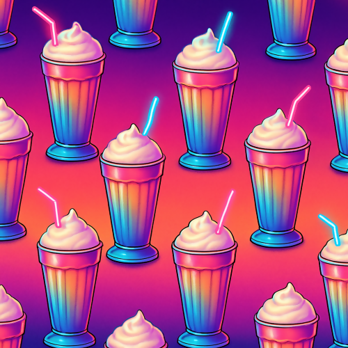 Food and Drinks - Retro Milkshake Cups With Glowing Straws And 80s Gradients - Pattern - Digital File Digital My Custom Designs PDF