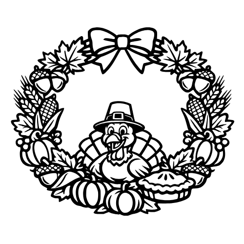 Turkey Wreath Sketch - Vector Graphics - Digital File