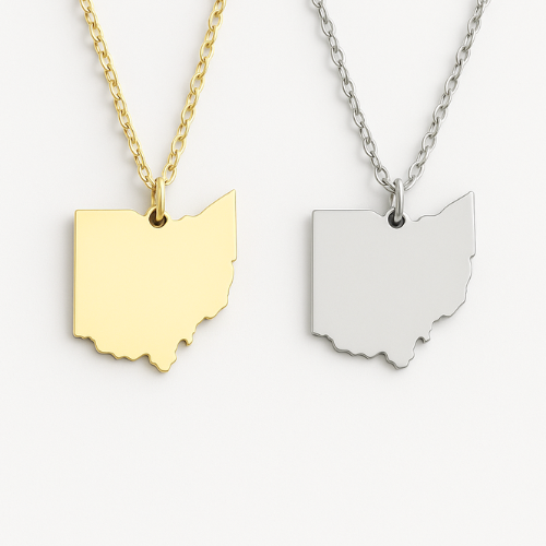 Engravable Gold & Silver Ohio Pendant Necklace Jewelry My Custom Designs