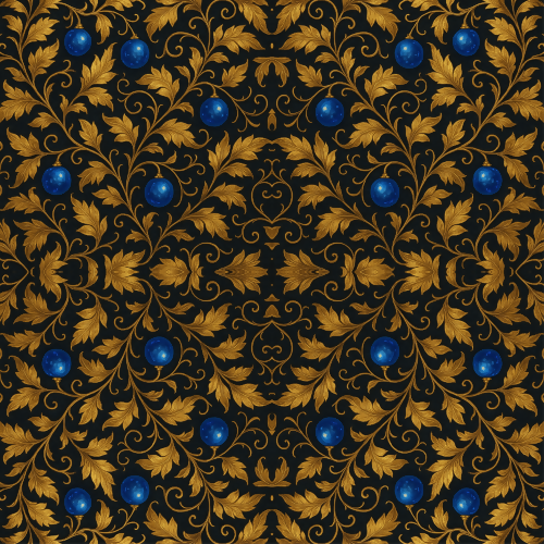Luxury and Ornamental - Gilded Leaves And Vines With Glowing Sapphire Fruits - Pattern - Digital File Digital My Custom Designs PDF