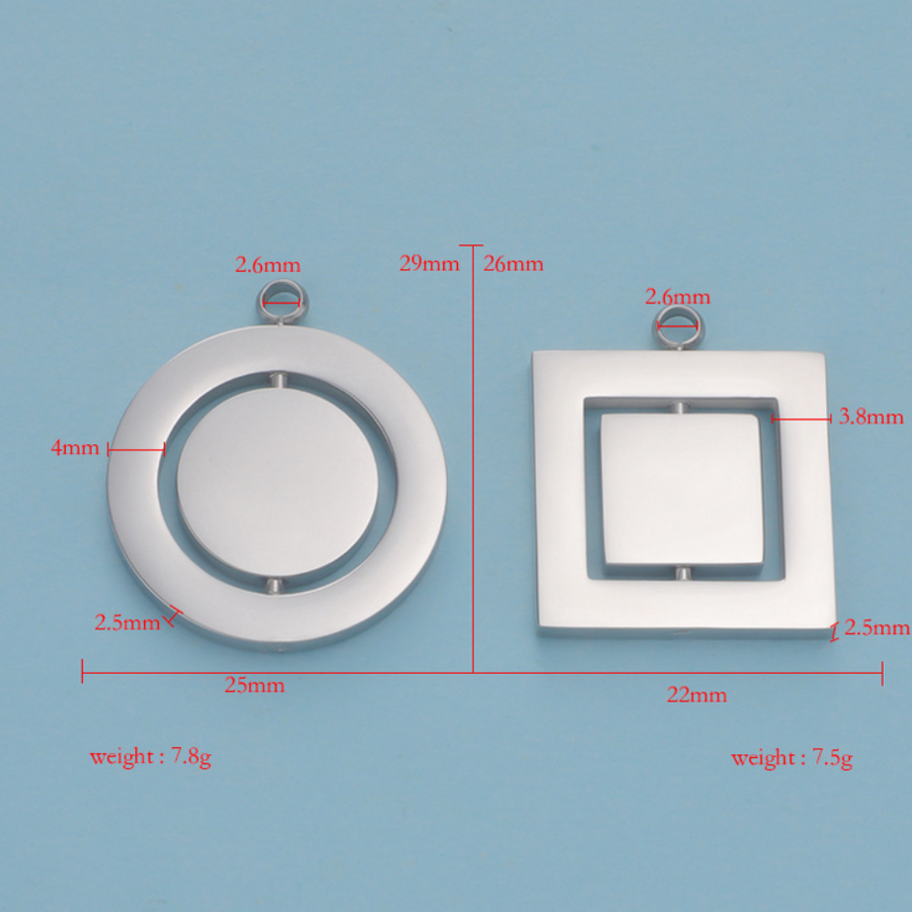 Engravable Pendant Spinning Heart Square Circle - Engravable Jewelry My Custom Designs