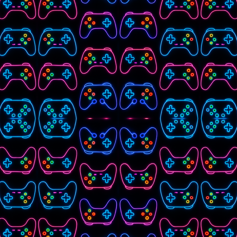 Gaming and Pop Culture - Neon Game Controllers With glowing button highlights - Pattern - Digital File Digital My Custom Designs PDF
