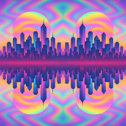 Industrial and Urban - City Skylines With Holographic Sunset Gradients - Pattern - Digital File Digital My Custom Designs PDF