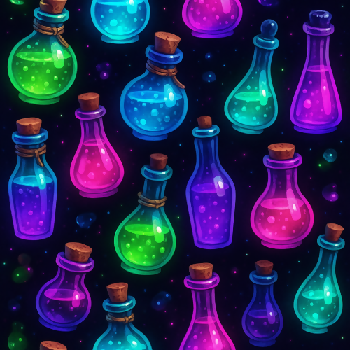 Fantasy and Myth - Magic Potion Bottles Glowing With Neon Liquids - Pattern - Digital File Digital My Custom Designs PDF