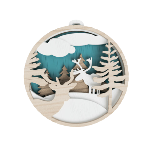 Layered Winter Scene Circle 2 Buck Ornament or Wall Décor decoration My Custom Designs