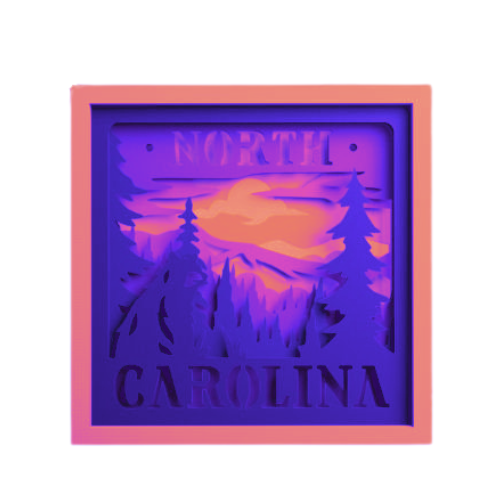 Layered State North Carolina Shadow Box Home Décor decoration My Custom Designs Coral 8"