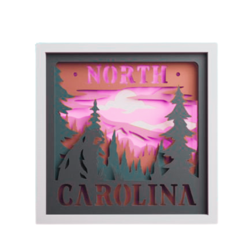 Layered State North Carolina Shadow Box Home Décor decoration My Custom Designs Hot Pink 8"