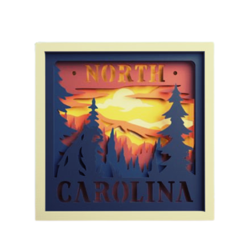 Layered State North Carolina Shadow Box Home Décor decoration My Custom Designs Heather red 8"
