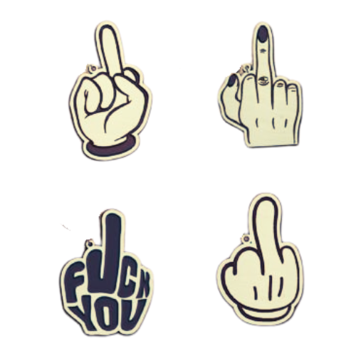 Four Pack Middle Finger Keychains DOTM My Custom Designs Beige Bass Wood