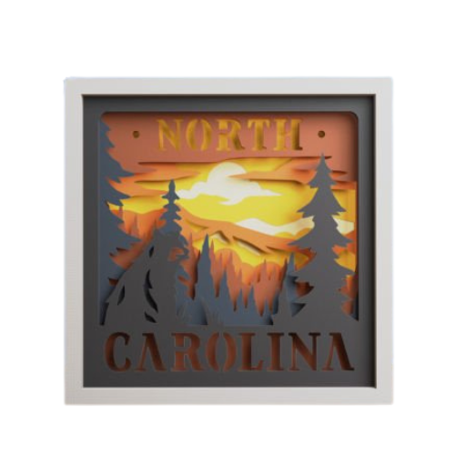 Layered State North Carolina Shadow Box Home Décor decoration My Custom Designs Off White 8"