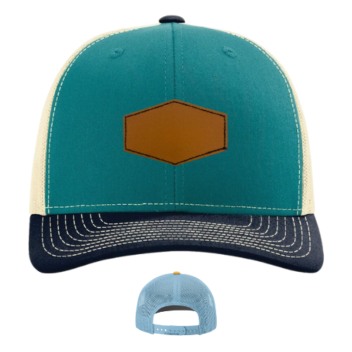 Classic Ball Cap with Customized Hexagon Patch hat My Custom Designs Navy/Seafoam Light Brown