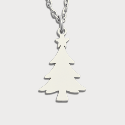 Engravable Gold & Silver Christmas Tree Pendant Necklace Jewelry My Custom Designs Silver