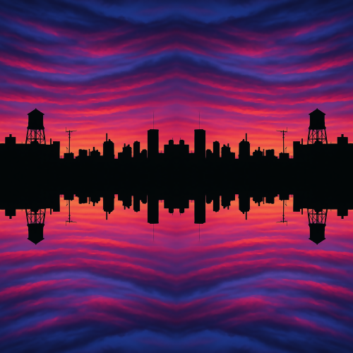 Industrial and Urban - City Rooftop Silhouettes With Electric Dusk Skies - Pattern - Digital File Digital My Custom Designs PDF