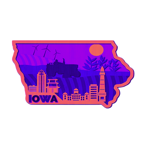 Layered State Iowa Home Décor decoration My Custom Designs Hot Pink 12"