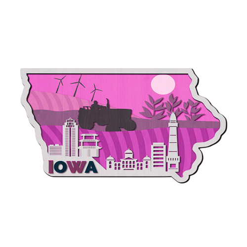 Layered State Iowa Home Décor decoration My Custom Designs Pink 12"