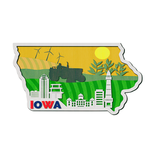 Layered State Iowa Home Décor decoration My Custom Designs Yellow 12"