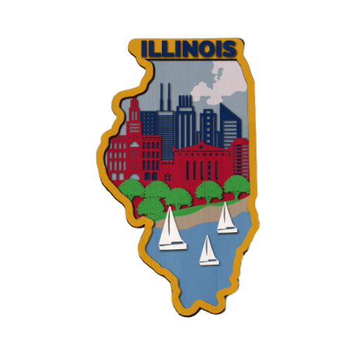 Layered State Illinois Home Décor decoration My Custom Designs Yellow 12"